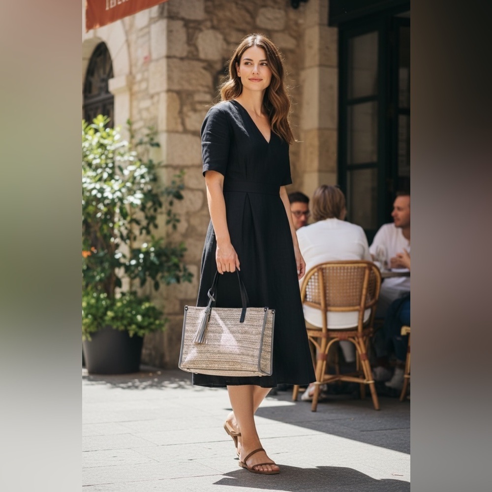 Elegant Black and Tan Women's Tote Bag - Picture 2 of 8